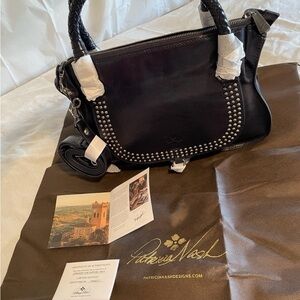 Patricia Nash Discovery Collection. Vernazza Black studded satchel. flap. NWT
